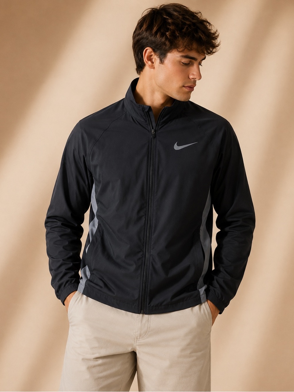 Nike Dri-FIT Black Gray Full Zip Athletic Track Jacket Men’s Large